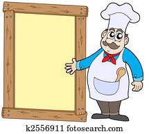 Chef with wooden panel Chef with wooden panel