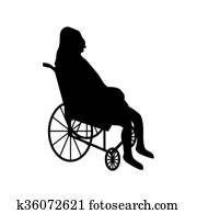 man, of, vrouw, in, wheelchair, schaduwfiguur