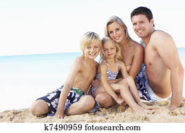 retrato, de, família, ligado, verão, feriado praia