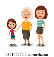 Set generations woman different ages from child to grandmother.