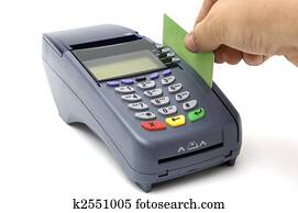 swiping, kredietkaart, met, pos-terminal