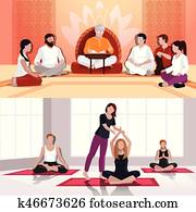 Yoga And Spiritual Lesson Flat Compositions Yoga And Spiritual Lesson Flat Compositions