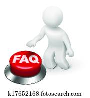 3d man is pushing the FAQ button 3d man is pushing the FAQ button