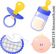 Baby boy items icons Clipart | k7952382 | Fotosearch