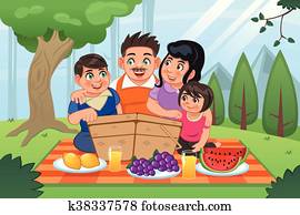 Happy family having a picnic Clip Art | k12859027 | Fotosearch