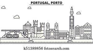 portugal, porto, arquitetura, linha, skyline, illustration., linear, vetorial, cityscape, com, famosos, marcos, cidade, vistas, desenho, icons., paisagem, wtih, editable, golpes portugal, porto, arquitetura, linha, skyline, illustration., linear, vetorial, cityscape, com, famosos, marcos, cidade, vistas, desenho, icons., paisagem, wtih, editable, golpes
