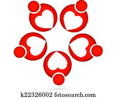 trabajo en equipo, corazones, caridad, logotipo