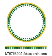 Vektor, grün, und, gelb, tor, deko, traditionelle, haus ...