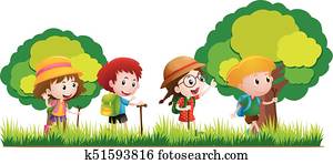 Kids hiking in the forest Kids hiking in the forest