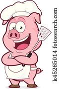 schwein, küchenchef, halten, a, spachtel schwein, küchenchef, halten, a, spachtel