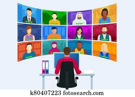 Video conference. Online meeting work form home. Home office. Multiethnic business team. Stay at home and work from home concept during Coronavirus pandemic Video conference. Online meeting work form home. Home office. Multiethnic business team. Stay at home and work from home concept during Coronavirus pandemic