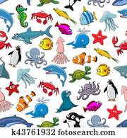 ציור היתולי, תבנית, של, ים, fish, ו, אוקינוס, בעלי חיים