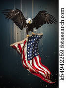 American Bald Eagle flying with Flag. American Bald Eagle flying with Flag.
