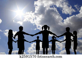 children circle on real sunny sky children circle on real sunny sky