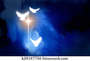 Christian glowing cross with doves