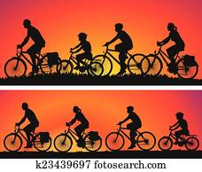 ciclistas, siluetas, fondo