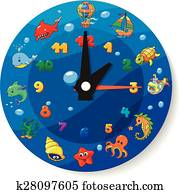 rolig, tecknad film, klocka, för, lurar