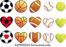 sport, kugeln, und, hearts,, vektor, satz sport, kugeln, und, hearts,, vektor, satz