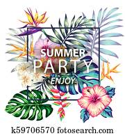 tropical flowers and palms summer banner graphic background exotic floral invitation flyer tropical flowers and palms summer banner graphic background exotic floral invitation flyer