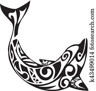 דולפין, קיעקוע, ב, מאורי, style., וקטור, דוגמה, eps10