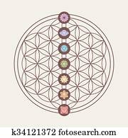 Chakra icons on sacred geometry design Chakra icons on sacred geometry design