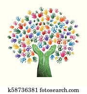Colorful tree hand concept for nature team help