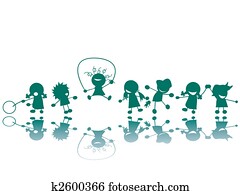 enfants, à, les, cour de récréation, silhouettes