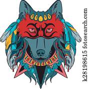 indische, krieger, wolf indische, krieger, wolf