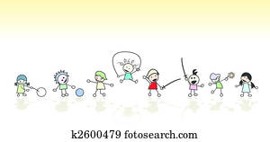 kinder, spielender, sonne, vektor, kunst