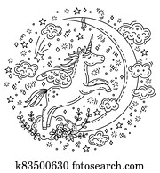 klotter, enhörning, måne