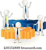 Logo Teamwork 3d people over gears Logo Teamwork 3d people over gears