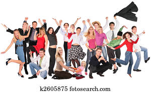 szczęśliwy, ludzie, grupa, odizolowany, collage