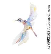 Abstract watercolor painting of small flying humming bird isolated on white background Abstract watercolor painting of small flying humming bird isolated on white background