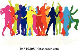 dançar, pessoas, silhouettes.