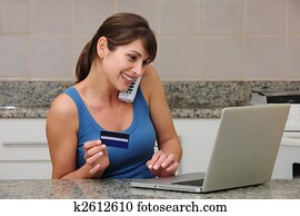 frau- einkaufen, online, reden telefon