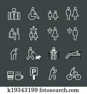 man in park white line style Icons set. Vector illustration.