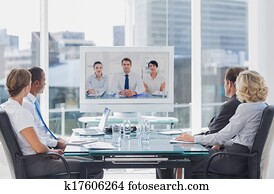 mitarbeitergruppe, haben, videokonferenz