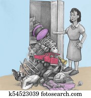 mujer, llenar, bajas, afuera, de, un, armario