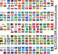 vector, wereld, land, vlaggetjes, set