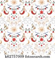 Watercolor vector pattern medieval illustrations Watercolor vector pattern medieval illustrations