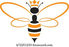 דבורה של מלכה, איקון, עם, הכתר, ב, צהוב, ו, black., הפרד, ו, geometric.