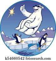 ציור היתולי, דוב קוטבי, לעשות, כאנונבאל, צלול, בזמן, פנגווינים, הסתכל