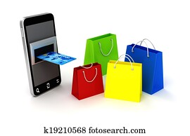 3d mobile phone and credit card, online shopping concept 3d mobile phone and credit card, online shopping concept