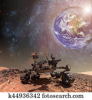 Curiosity rover exploring the surface of Mars.