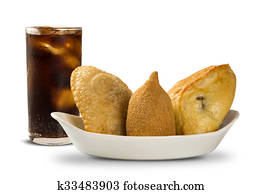 Mixed Brazilian deep fried chicken snack, esfihas and pastry.