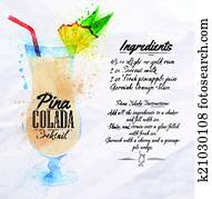 Pina colada cocktails watercolor Pina colada cocktails watercolor