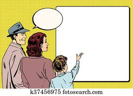 retro, οικογένεια, και, αφίσα