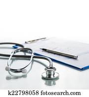 stethoscope, s, lekársky, clipboard
