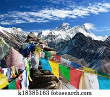 view of everest from gokyo ri with prayer flags - Nepal view of everest from gokyo ri with prayer flags - Nepal