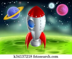 Cartoon Rocket On Alien Planet Cartoon Rocket On Alien Planet